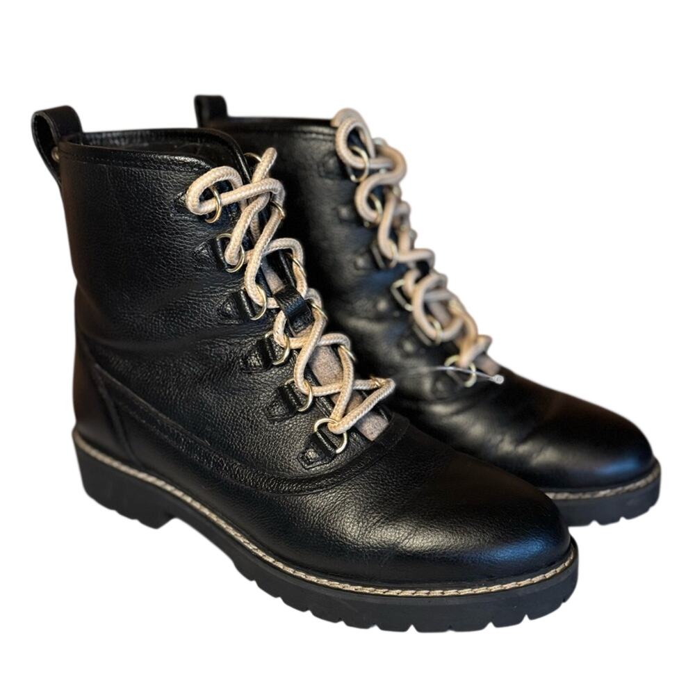 Crevo Canary Black Leather Combat Booties, Women’s 8.5